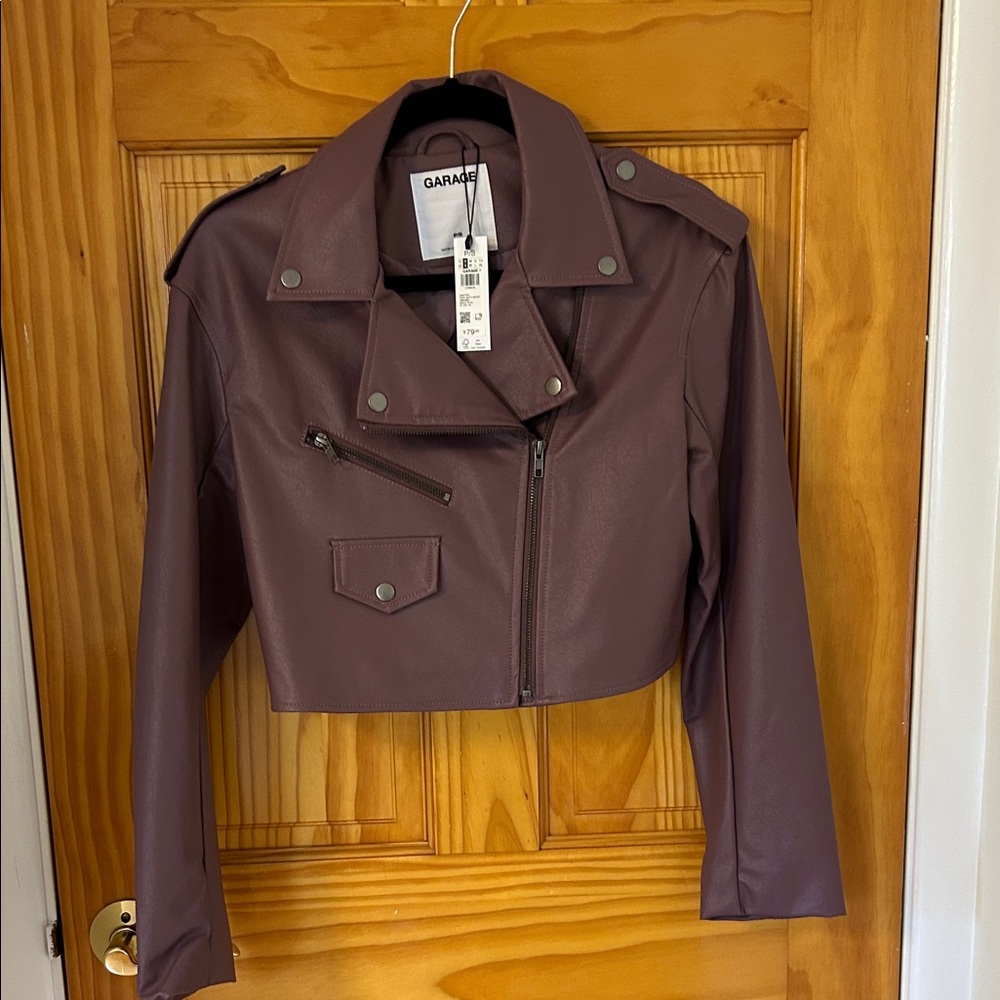 Garage Plum Cropped Faux Leather Moto Jacket